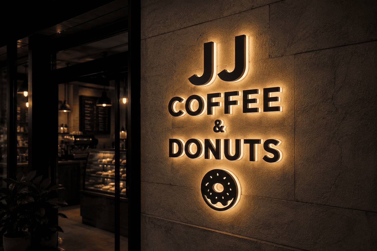 Huruf timbul cafe modern dengan desain premium